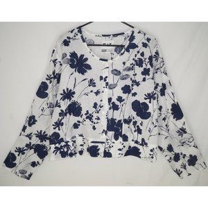 FLAX M Oversized Linen Shirt Cardigan Floral